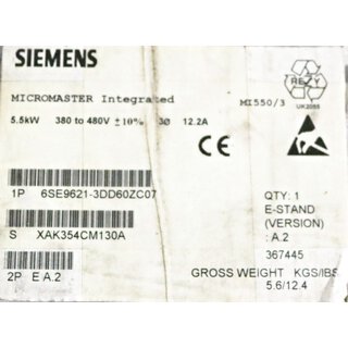 Siemens 6SE9621-3DD60ZC07 Micromaster Integrated  -unused-