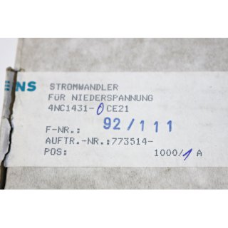 Siemens Stromwandler fr Niederspannung  Typ 4NC1431-0CE21 -Neu/OVP