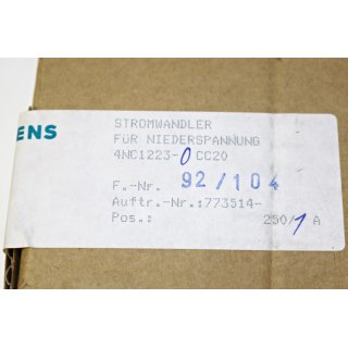 Siemens Stromwandler fr Niederspannung Typ 4NC1223-0CC20 -Neu/OVP