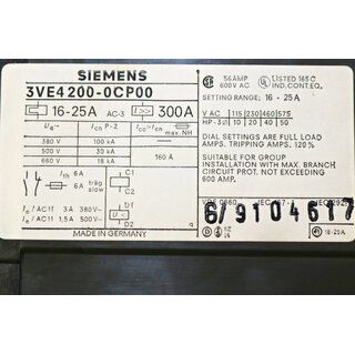 SIEMENS 3VE4200-0CP00 Leitungsschalter -OVP/unused-