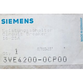 SIEMENS 3VE4200-0CP00 Leitungsschalter -OVP/unused-