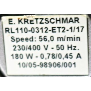E. Kretzschmar RL110-0312-ET2-1/17 Trommelmotor 0,18 kW -used-
