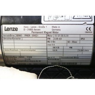 Lenze PMM Typ 13.121.55.5.2.9  0,95kW 3000rpm+Baumer Drehgeber -Gebraucht/Used