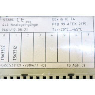 STAHL 4x4 Analog Output Modul PTB99 ATEX 2175- Gebraucht/Used