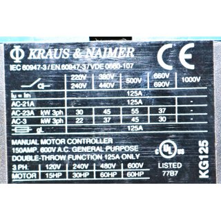 Kraus & Naimer KG125 Manuelle Motorkontrolle ohne Knebel T203/D-A068 -unused-