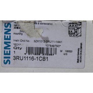 Siemens 3RU1116-1CB1 Überlastrelais -OVP/unused-