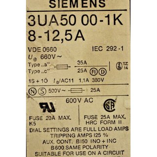 SIEMENS 3UA5000-1K Überlastrelais -used-