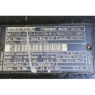 Indramat 3~ Motor MAC112C-0-ED-4-C/130-B-1/WA612XX/S005  3000rpm -Gebraucht/Used