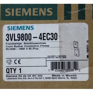 Siemens Zubehör frontseitige Anschlussschienen für VL1250 3VL9800-4EC30 OVP