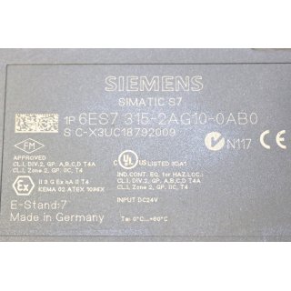 Siemens Simatic S7 6ES7 315-2AG10-0AB0  C-X3UC18792009 -Gebraucht/Used
