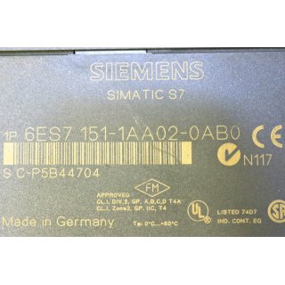 Siemens Simatec S7 1P6ES7 151-1AA02-0AB0- Gebraucht/Used