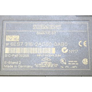 Siemens Simatic S7 CPU 6ES7 316-2AG00-0AB0 -Gebraucht/Used