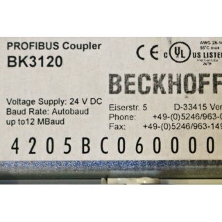 Beckhoff BK3120 Profibus Coupler 24VDC - Gebraucht/Used