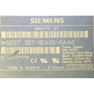 Siemens Simatic S7 Power Supply 6ES7 307-1EA00-0AA0 -Gebraucht/Used