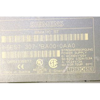Siemens  Simatic S7 6ES7 307-1BA00-0AA0 -Gebraucht/Used