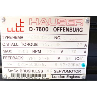 Hauser 3~Servomotor Typ HBMR 142G6-64S rpm3500 -Gebraucht/Used