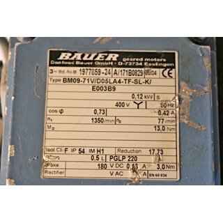 BAUER BM09-71V/D05LA-TF-SL-K/E003B9 Getriebemotor i=17,73 -used-