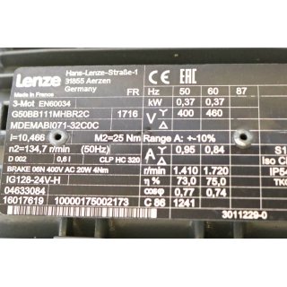 Lenze Getriebemotor MDEMABI071-32C0C + Frequenzumrichter E84DGDVB37142PS- Gebraucht/Used