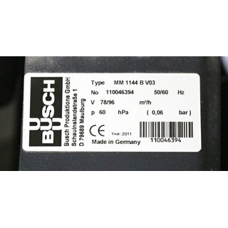 BUSCH Klauen-Vakuumpumpe MM 1144 B V03 Baujahr 2011- Gebraucht/Used
