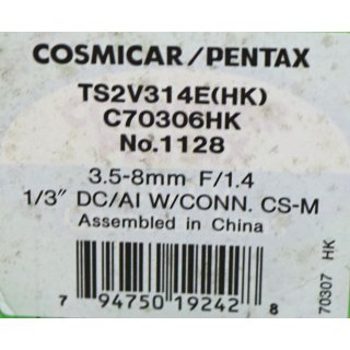 Cosmicar Pentax C70306HK TS2V314E Camera Lens 3.5-8mm  Neu