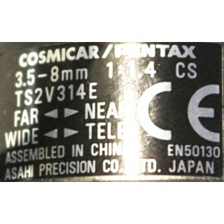 Cosmicar Pentax C70306HK TS2V314E Camera Lens 3.5-8mm  Neu