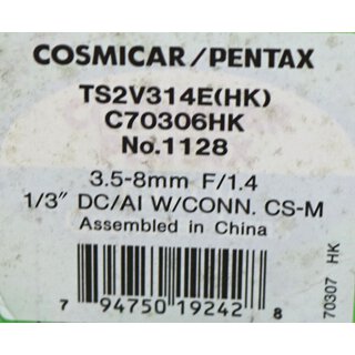 Cosmicar Pentax C70306HK TS2V314E Camera Lens 3.5-8mm  -used-
