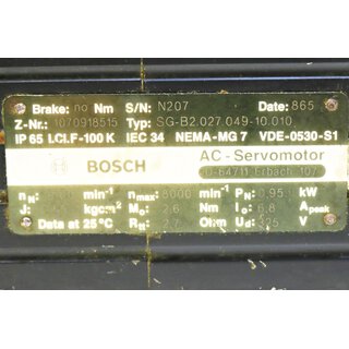 BOSCH SG-B2.027.049-10.010 AC-Servomotor 0,95 kW 8000 rpm -used-