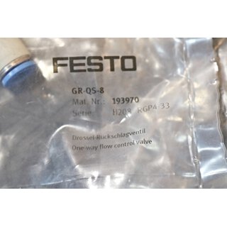 FESTO GR-QS-8 Drossel-Rückschlagventil  Mat.-Nr.: 193970  Neu/OVP