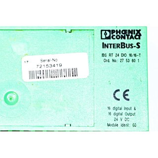 Phoenix Contact IBS RT 24 DIO 16/16-T 2753601 Interbus-RT-Digital -used-
