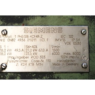 Siemens 3 ~ Motor  1PH5138-4CF49-Z   max. 8000 rpm -Gebraucht/Used