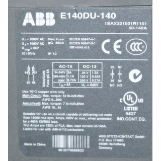 ABB E140DU-140 OVERLOAD  Relay