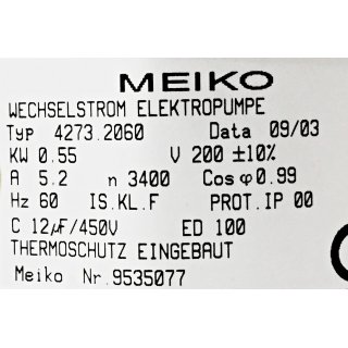 Meiko Wechselstrom Elektropumpe Type: 4273.2060  rpm 3400 KW 0.55
