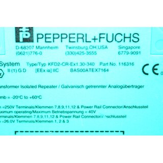 PEPPERL+FUCHS KFD2-CR-Ex1.30-340 Transformer isolated Repeater 116316 -used-