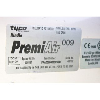 PremiAir PRA00904080PM00 Pneumatic Actuator + Absperrventil -used