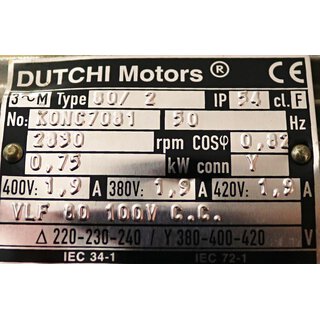 Dutchi Motors Type 80/2 0,75 KW 2830rpm -unused-