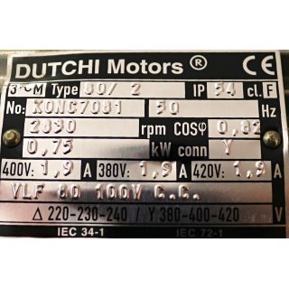Dutchi Motors Type 80/2 0,75 KW 2830rpm