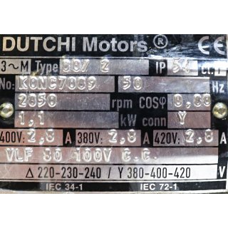 Dutchi 3 ~ Motors Typ 80/2 1,1 KW  2850rpm