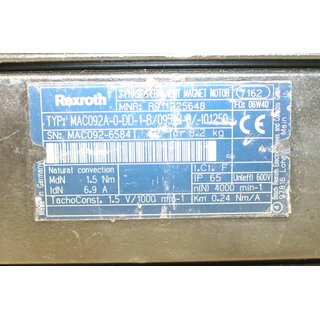 Rexroth 3~Motor MAC092A-0-DD-1-B/095-B-0/-I01250- Used