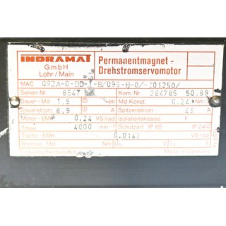 INDRAMAT Servomotor MAC 092A-0-DD-1-B/095-B-0/-I- Used