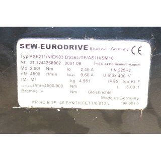 SEW Eurodrive PSF211/N/EK03 DS56L/TF/AS1H/SM11- Used