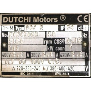 Dutchi 3~ Motors Type 90/2 1,5 KW 2850 rpm