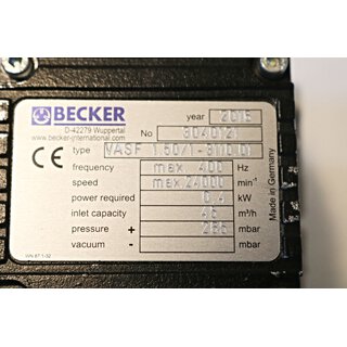BECKER VASF 1.50/1-3110.01Vacuum+E0009674 I 020 max. 45m³/h 0,4kW