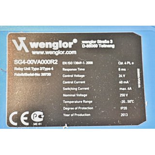 Wenglor SG4-00VA000R2 Sicherheitsrelais Basismodul -OVP/unused-