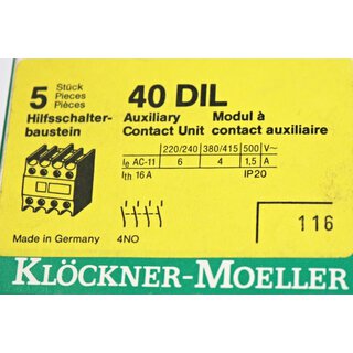 KLCKNER MLLER 40 DIL  Hilfsschalter 1PE=5 Stck -Neu
