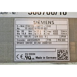 Siemens 1FK6103-8AF71-1EH0 Synchronservomotor -used-