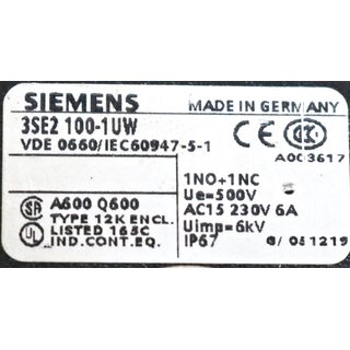 Siemens 3SE2100-1UW Positionsschalter -unused-