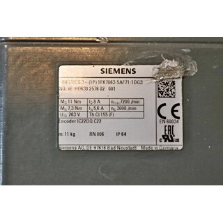 Siemens 1FK7063-5AF71-1DG3 SIMOTICS S Synchronmotor -used-