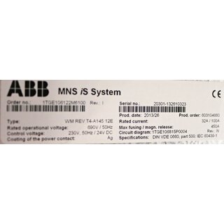 ABB WM REV T4-A145 12E MNS iS System 690V/50 Hz -unused-