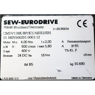 SEW-EURODRIVE 3 ~ Motor CMDV138K/BP/KY/AK0H/SB1