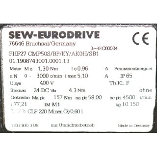 SEW-EURODRIVE 3 ~ Motor  FHF27CMP50S/BP/KY/AK0H/SB1 mit Getriebe